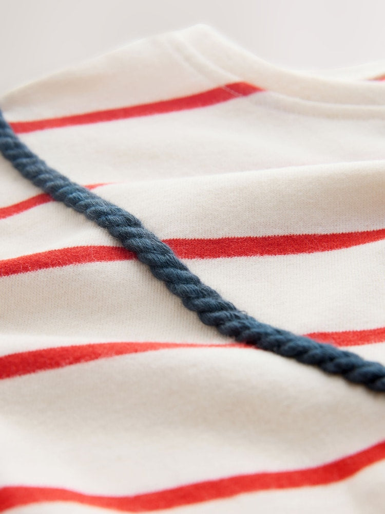 Ecru/Red Stripe Puffin Short Sleeve Bag T-Shirt (3mths-7yrs)