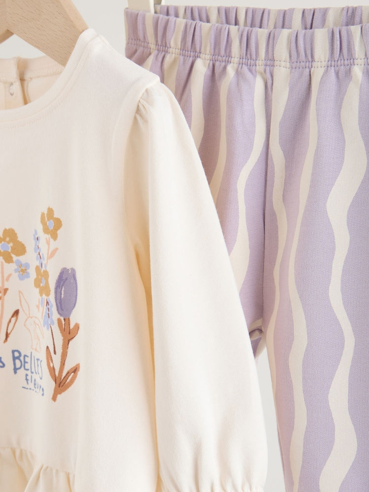Purple Flower Baby T-Shirts And Trousers 2 Piece Set (0mths-2yrs)
