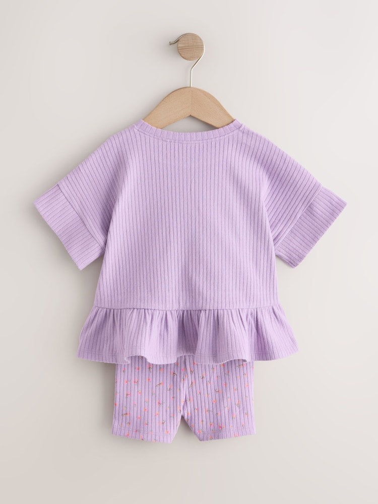 Lilac Purple Short Sleeve Ribbed Top and Shorts Set (3mths-7yrs)