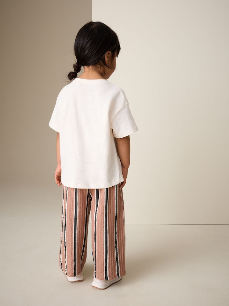 Ecru/ Brown Cherry Short Sleeve T-Shirt and Barrel Trousers Set (3mths-7yrs)