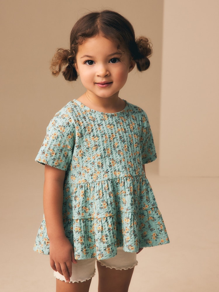 Blue Ditsy Floral Short Sleeve Blouse Shorts Set (3mths-7yrs)
