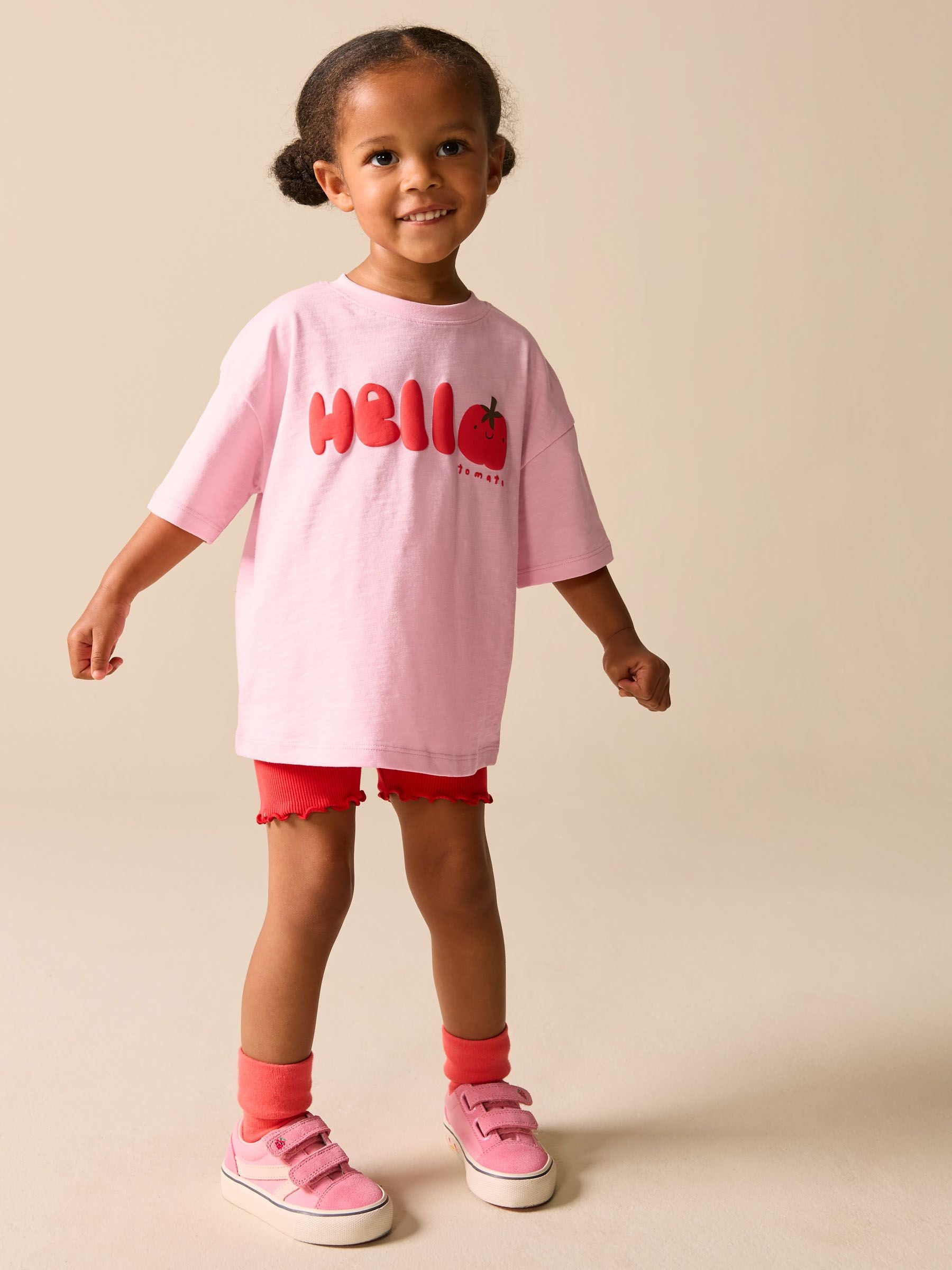 Pink Tomato Character Short Sleeve T-Shirt and Cycle Shorts Set (3mths-7yrs) - Size 3-6 Months (62-68cm)