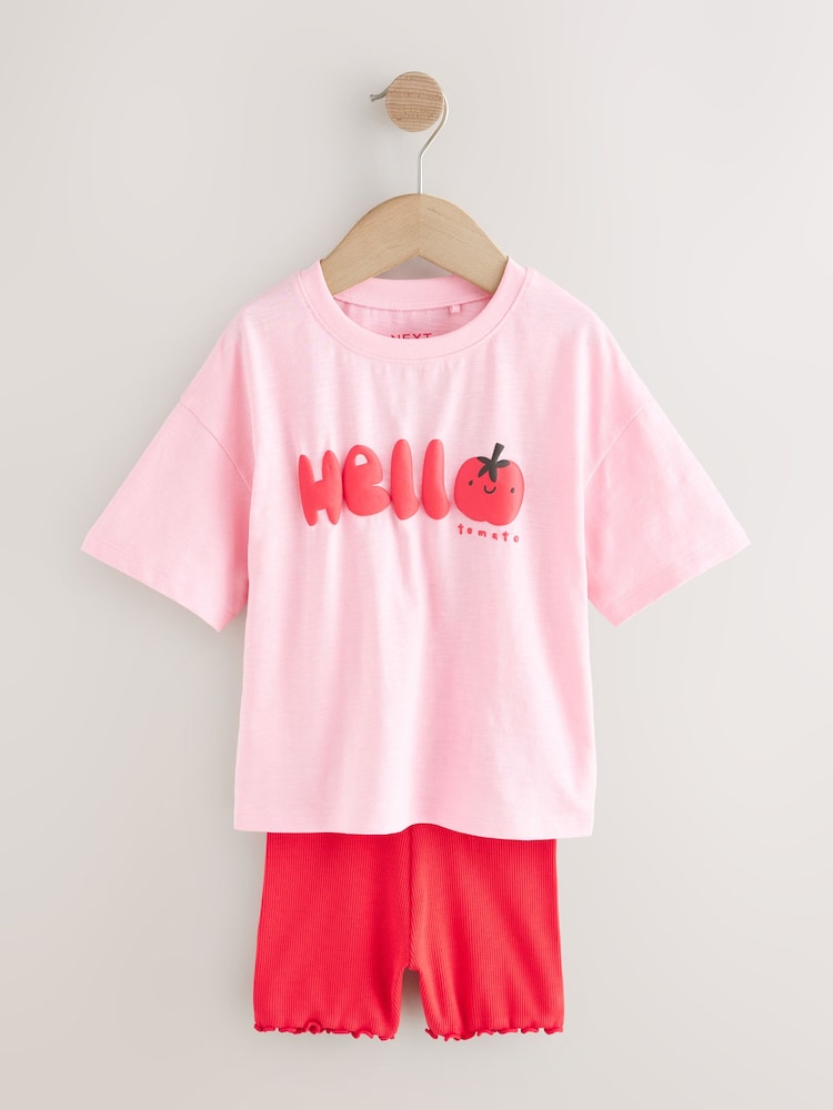 Pink Tomato Character Short Sleeve T-Shirt and Cycle Shorts Set (3mths-7yrs)