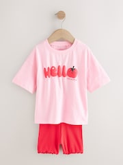 Pink Tomato Character Short Sleeve T-Shirt and Cycle Shorts Set (3mths-7yrs) - Size 3-6 Months (62-68cm)
