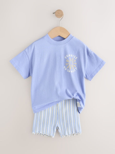 Blue Sunshine Short Sleeve T-Shirt and Cycle Shorts Set (3mths-7yrs) - Size 3-6 Months (62-68cm)