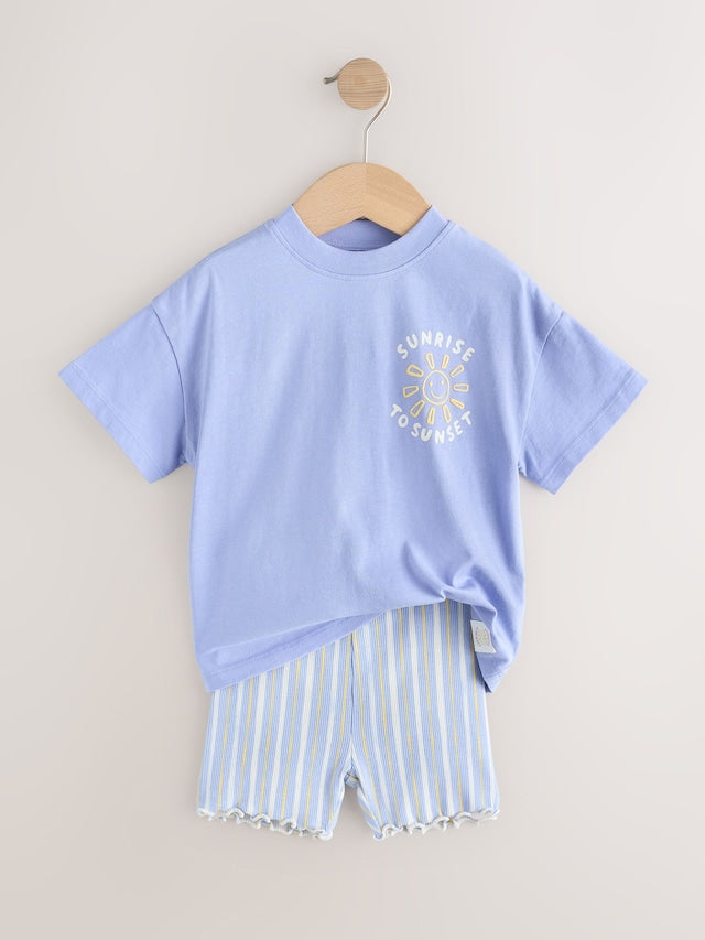 Blue Sunshine Short Sleeve T-Shirt and Cycle Shorts Set (3mths-7yrs) - Size 3-6 Months (62-68cm)