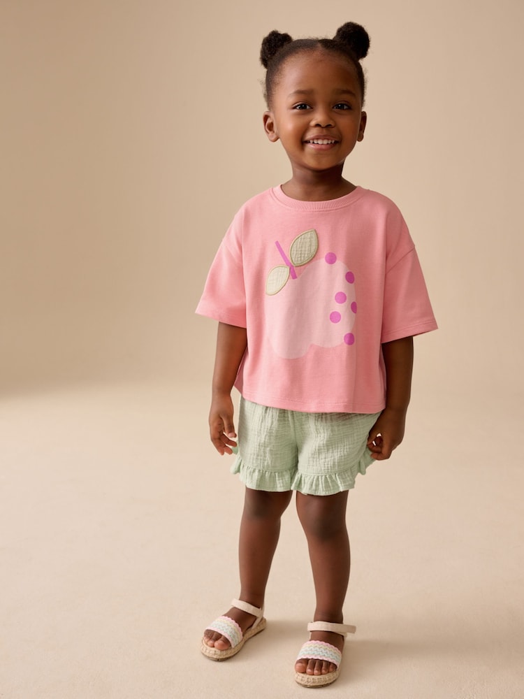 Pink Apple Short Sleeve T-Shirt and Shorts Set (3mths-7yrs) - Size 3-6 Months (62-68cm) - Pink Apple