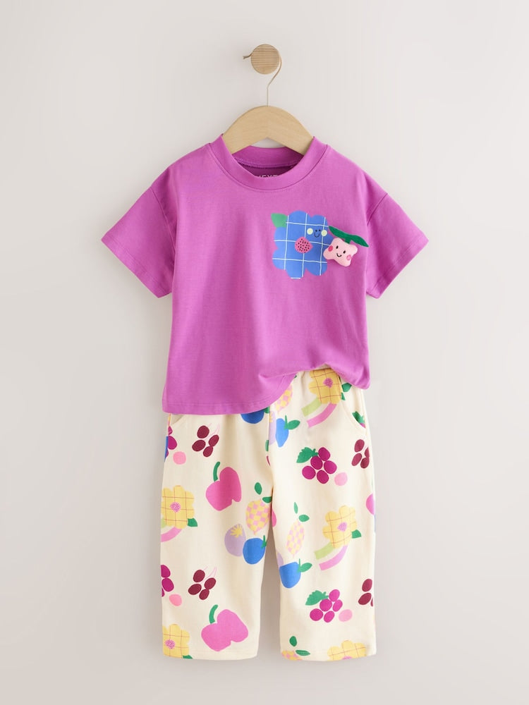 Purple Short Sleeve T-Shirt and Barrel Trousers Set (3mths-7yrs)