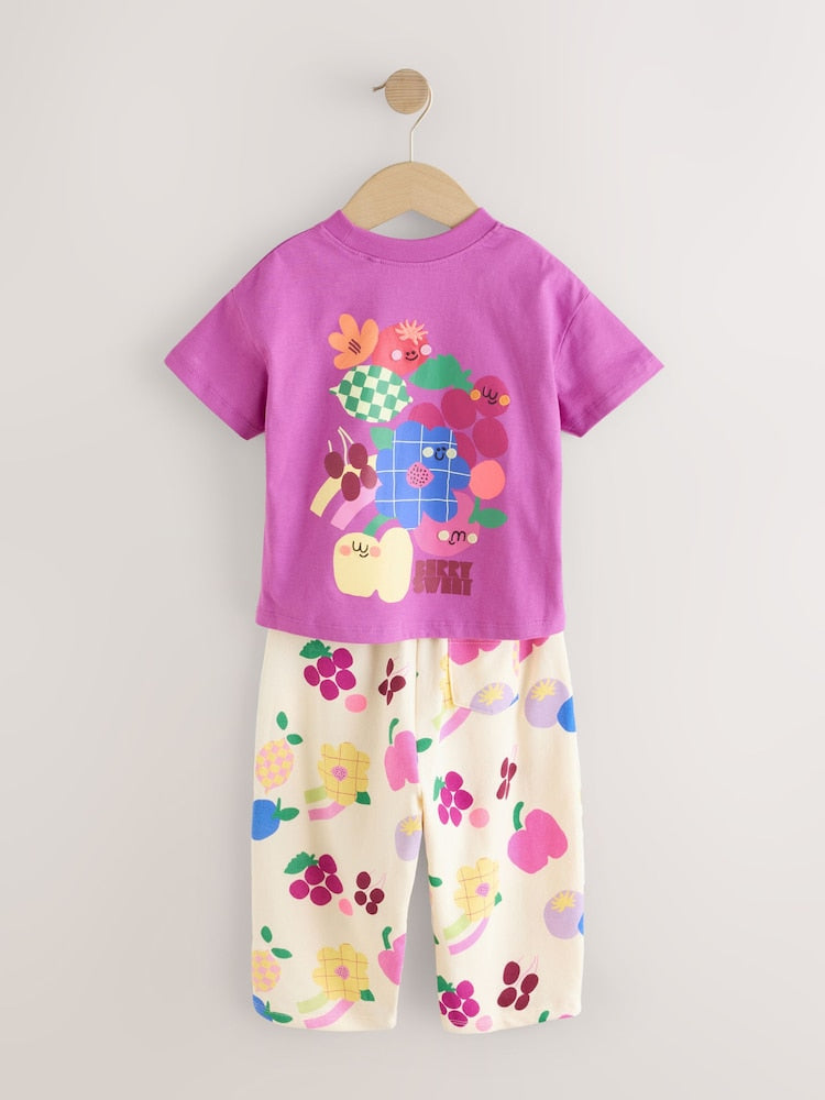 Purple Short Sleeve T-Shirt and Barrel Trousers Set (3mths-7yrs)