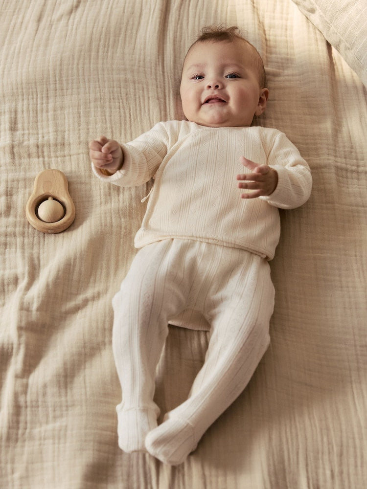 Ecru Pointelle Bodysuit Leggings And Cardigan Baby Set 3 Piece (0-9mths) - Size First Size (50cm) - Ecru Pointelle