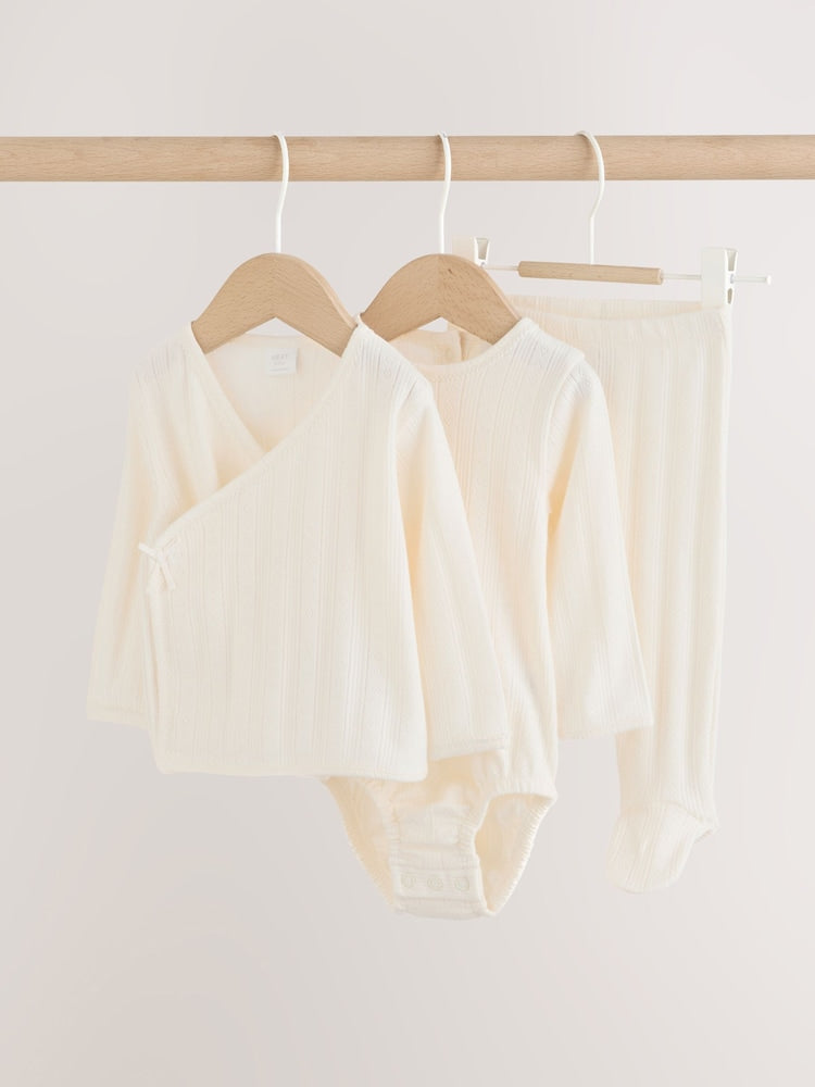 Ecru Pointelle Bodysuit Leggings And Cardigan Baby Set 3 Piece (0-9mths) - Size First Size (50cm)