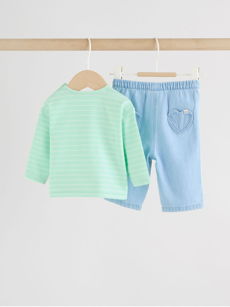 Green Long Sleeve Tops and Trousers Baby 2 Piece Set (0mths-2yrs)