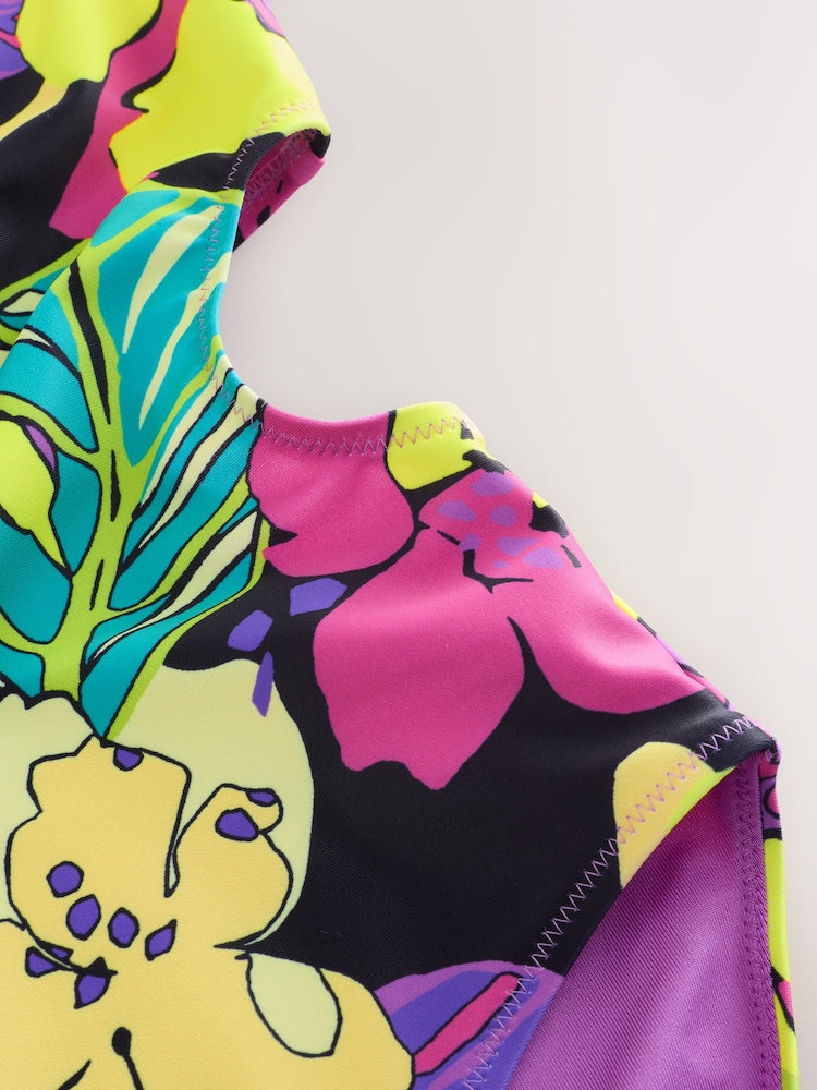 Black Tropical Cutout Swimsuit (3-16yrs)