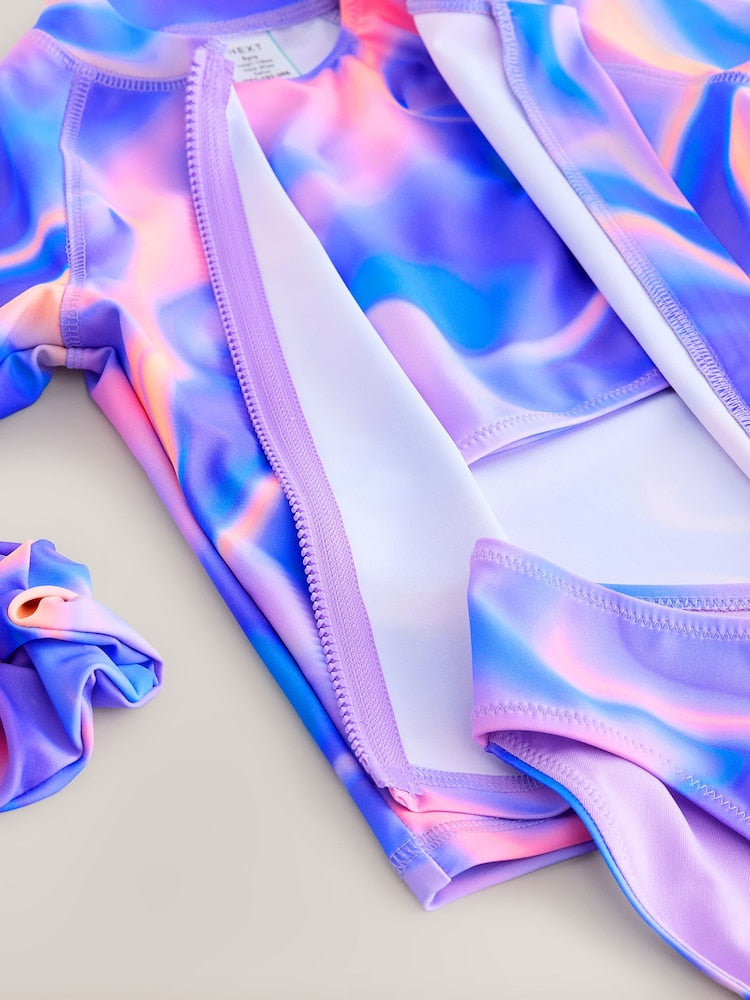 Purple Ombre Sunsafe Rash Vest Bikini And Scrunchie Swim Set (3-16yrs)
