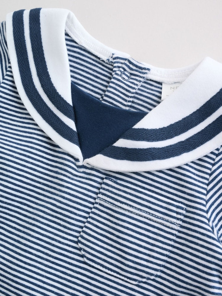 Blue Stripe Sailor Collar Jersey Baby Romper 2 Pack
