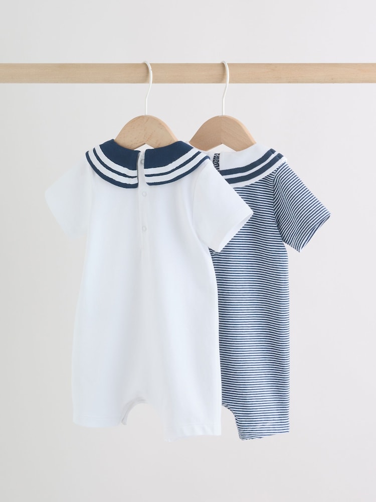 Blue Stripe Sailor Collar Jersey Baby Romper 2 Pack