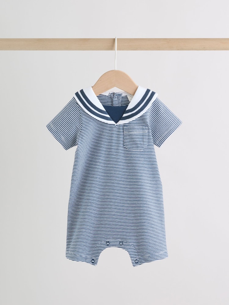 Blue Stripe Sailor Collar Jersey Baby Romper 2 Pack