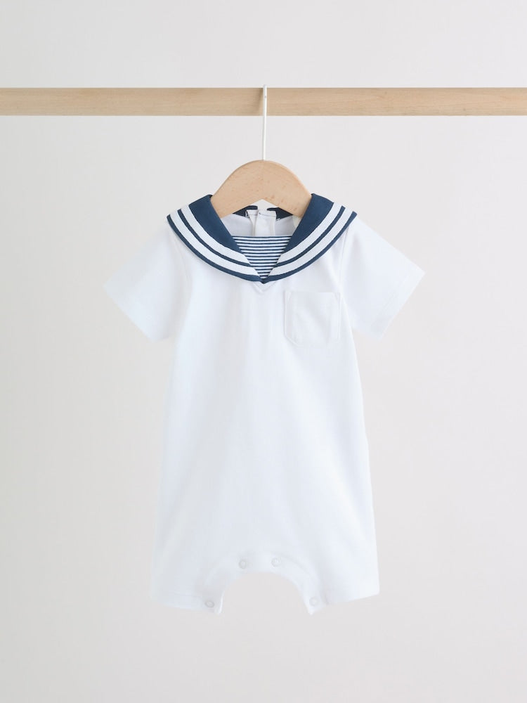 Blue Stripe Sailor Collar Jersey Baby Romper 2 Pack