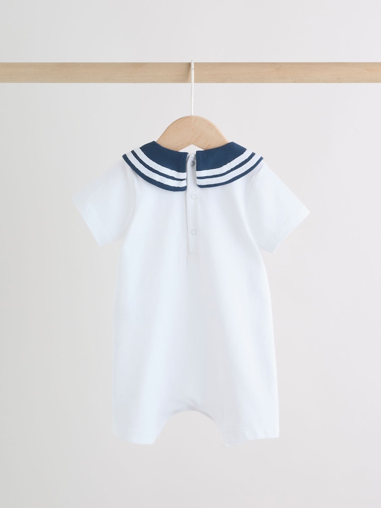 Blue Stripe Sailor Collar Jersey Baby Romper 2 Pack