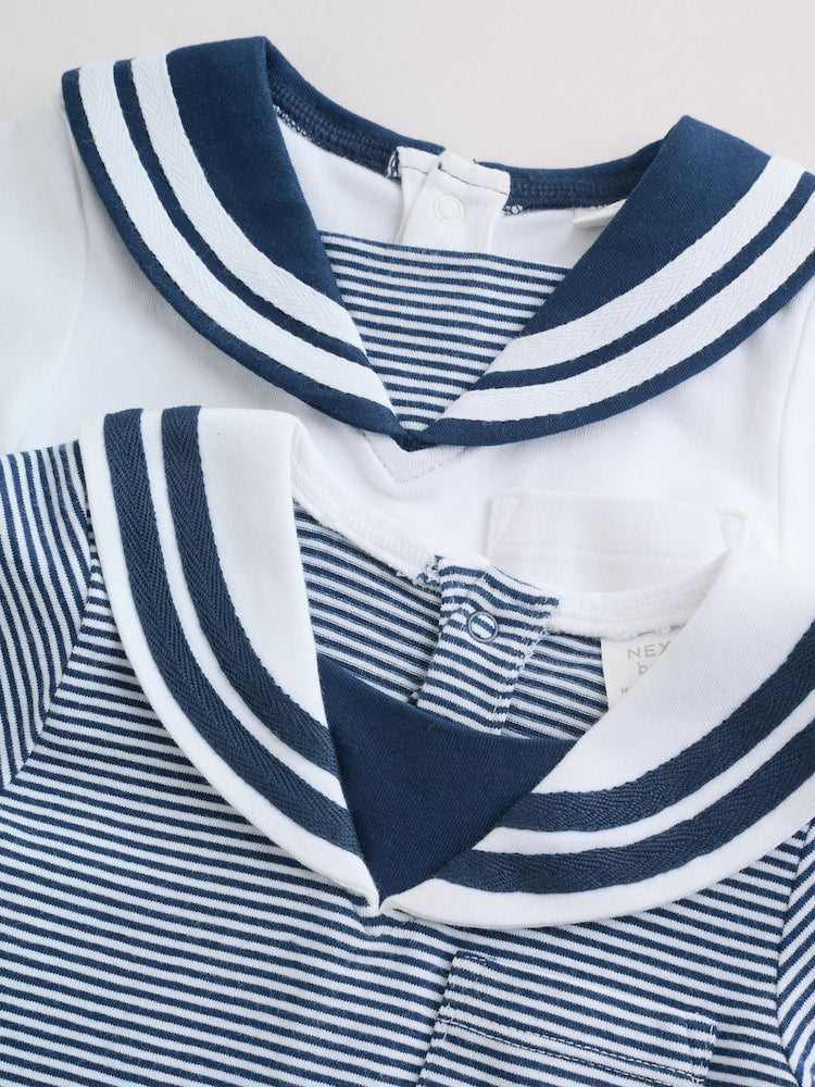 Blue Stripe Sailor Collar Jersey Baby Romper 2 Pack