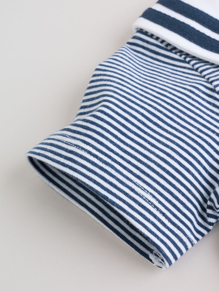 Blue Stripe Sailor Collar Jersey Baby Romper 2 Pack