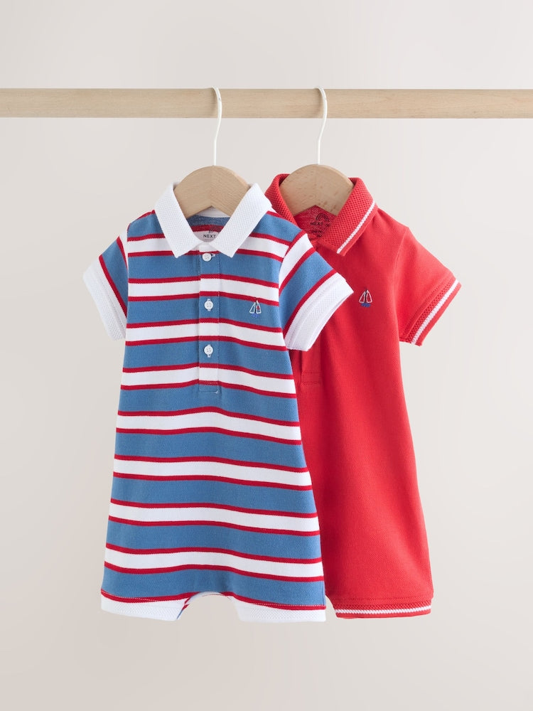 Red/Blue Rugby Striped Jersey Collared Rompers Baby 2 Pack