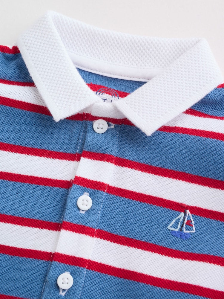 Red/Blue Rugby Striped Jersey Collared Rompers Baby 2 Pack