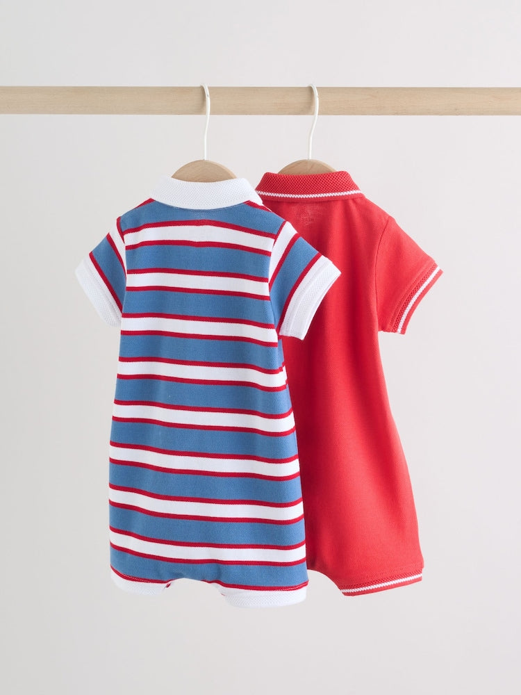Red/Blue Rugby Striped Jersey Collared Rompers Baby 2 Pack