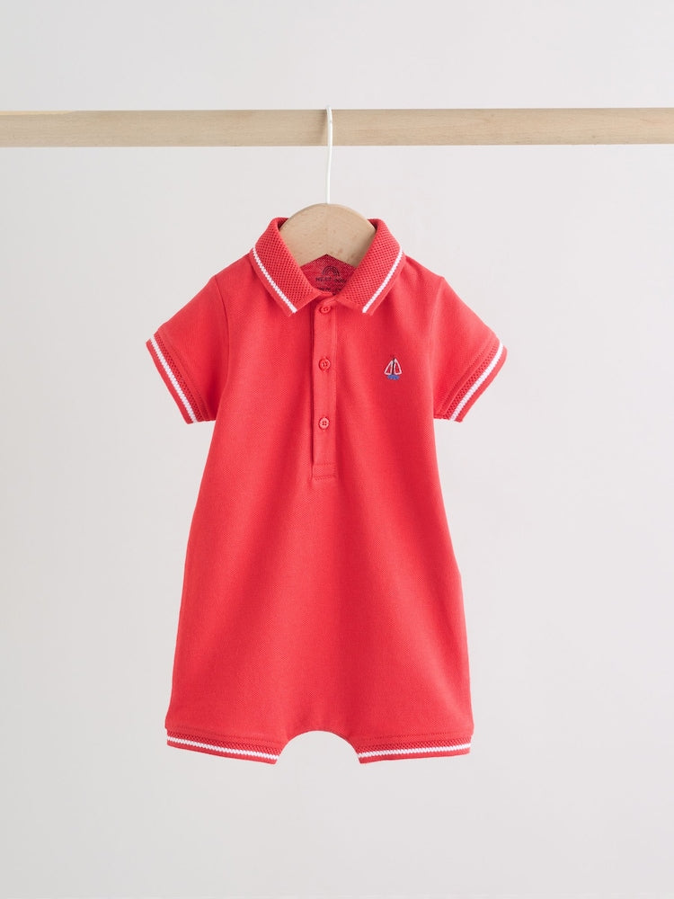 Red/Blue Rugby Striped Jersey Collared Rompers Baby 2 Pack