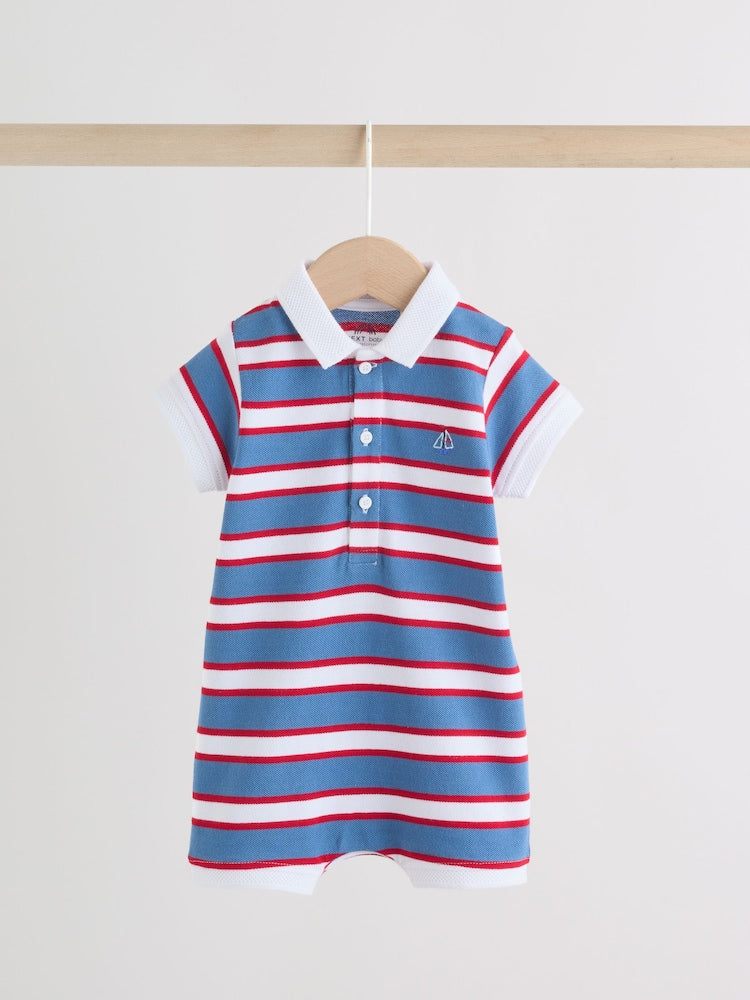 Red/Blue Rugby Striped Jersey Collared Rompers Baby 2 Pack