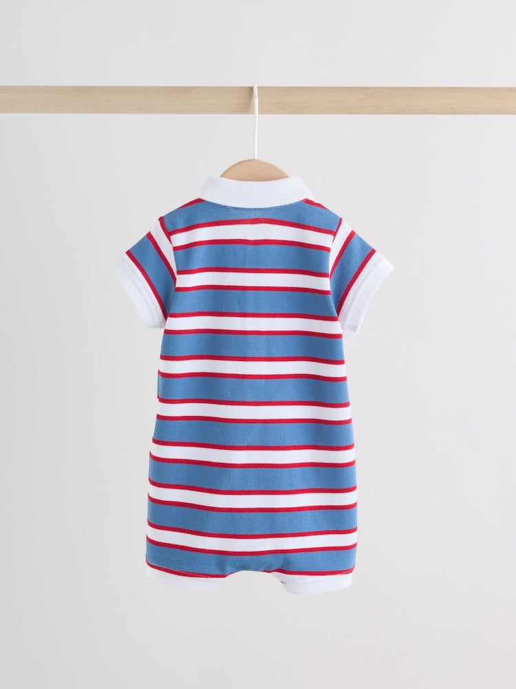 Red/Blue Rugby Striped Jersey Collared Rompers Baby 2 Pack