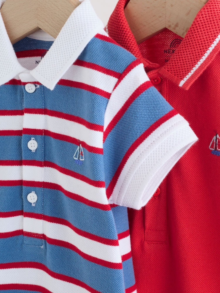 Red/Blue Rugby Striped Jersey Collared Rompers Baby 2 Pack