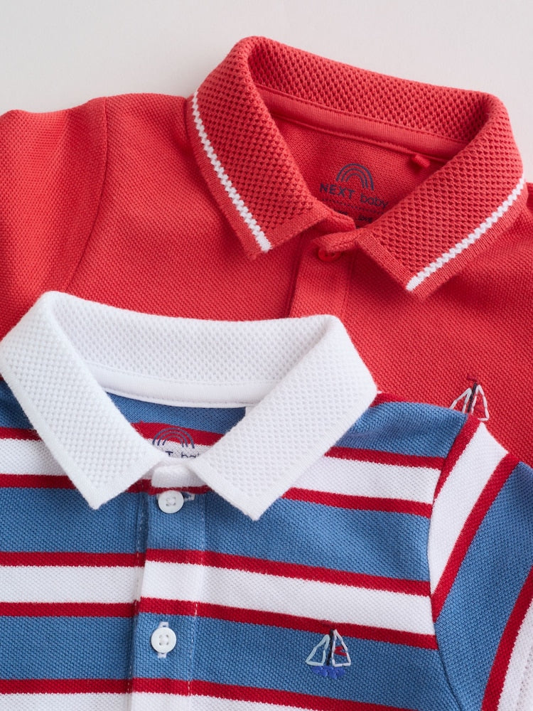 Red/Blue Rugby Striped Jersey Collared Rompers Baby 2 Pack