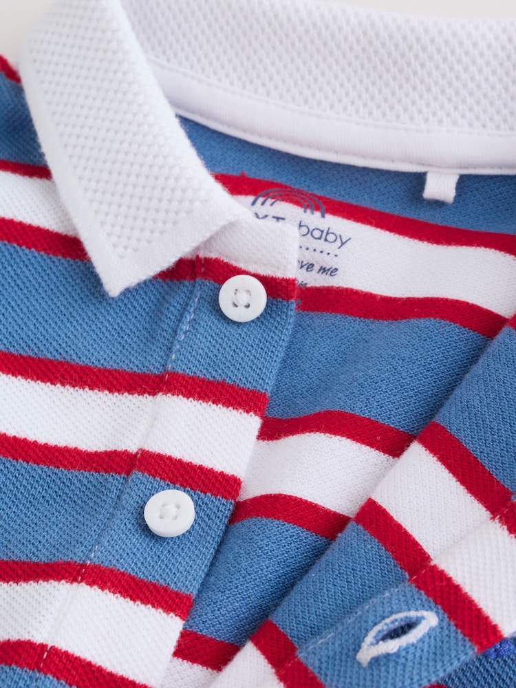 Red/Blue Rugby Striped Jersey Collared Rompers Baby 2 Pack