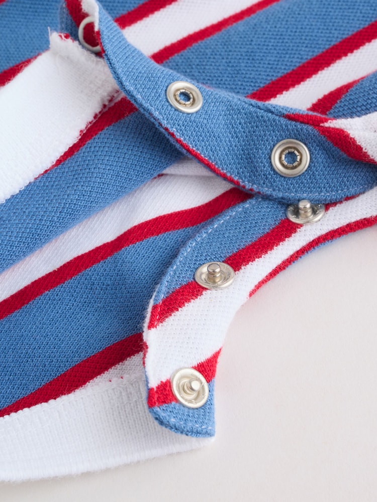Red/Blue Rugby Striped Jersey Collared Rompers Baby 2 Pack