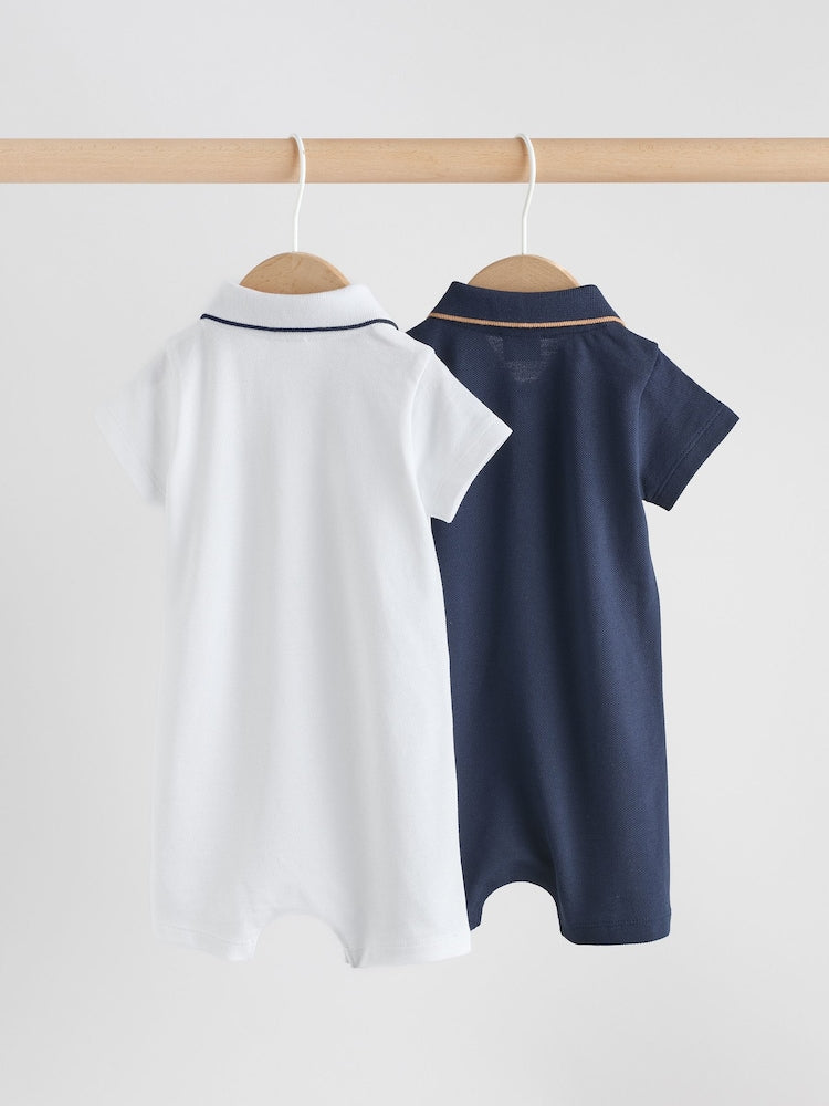 Navy/White Jersey Collared Rompers Baby 2 Pack