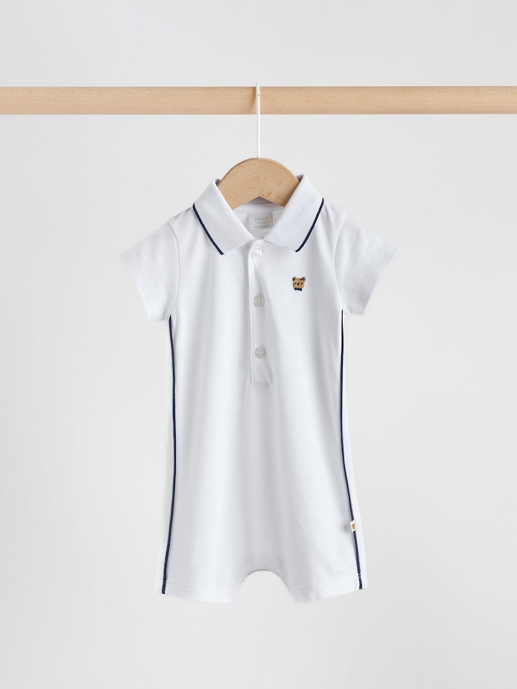 Navy/White Jersey Collared Rompers Baby 2 Pack