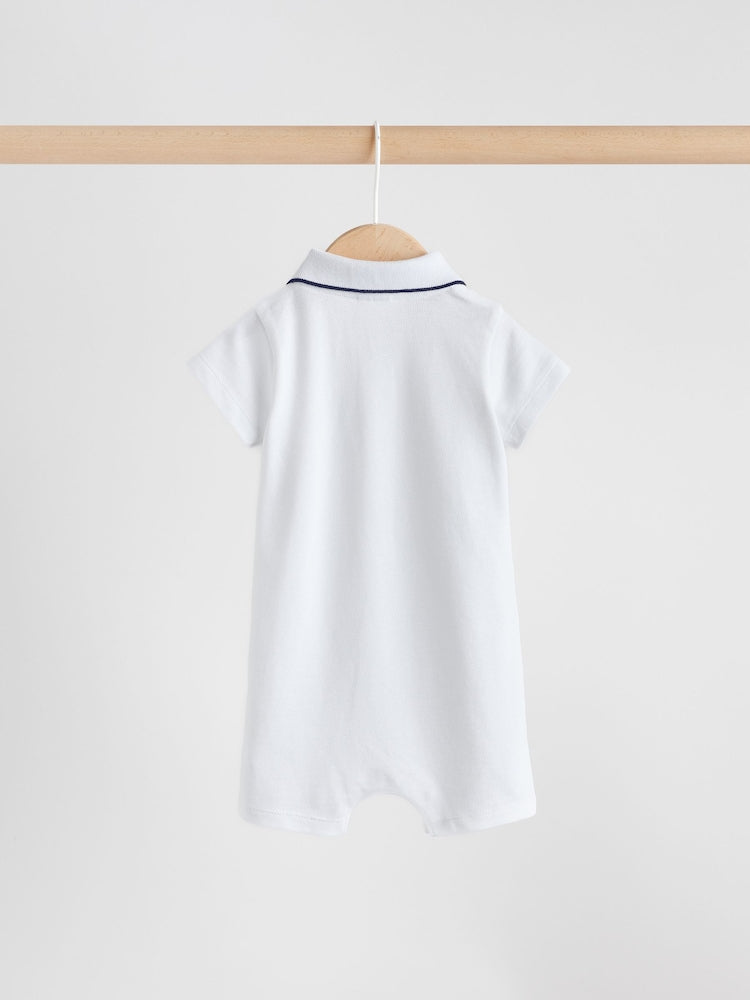 Navy/White Jersey Collared Rompers Baby 2 Pack