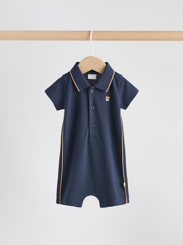 Navy/White Jersey Collared Rompers Baby 2 Pack
