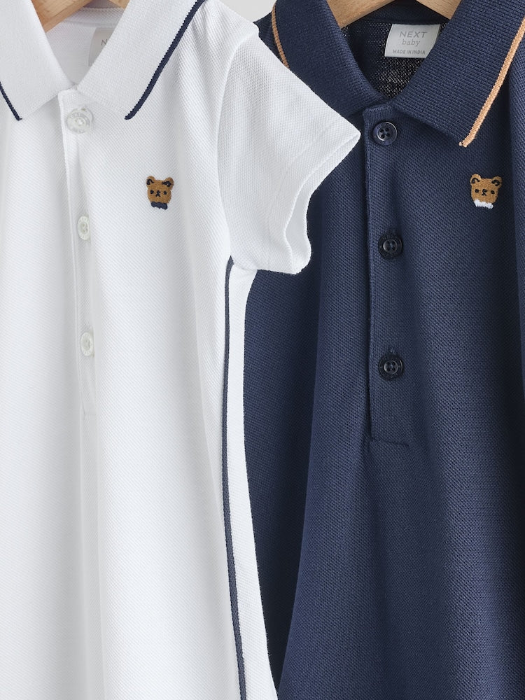 Navy/White Jersey Collared Rompers Baby 2 Pack