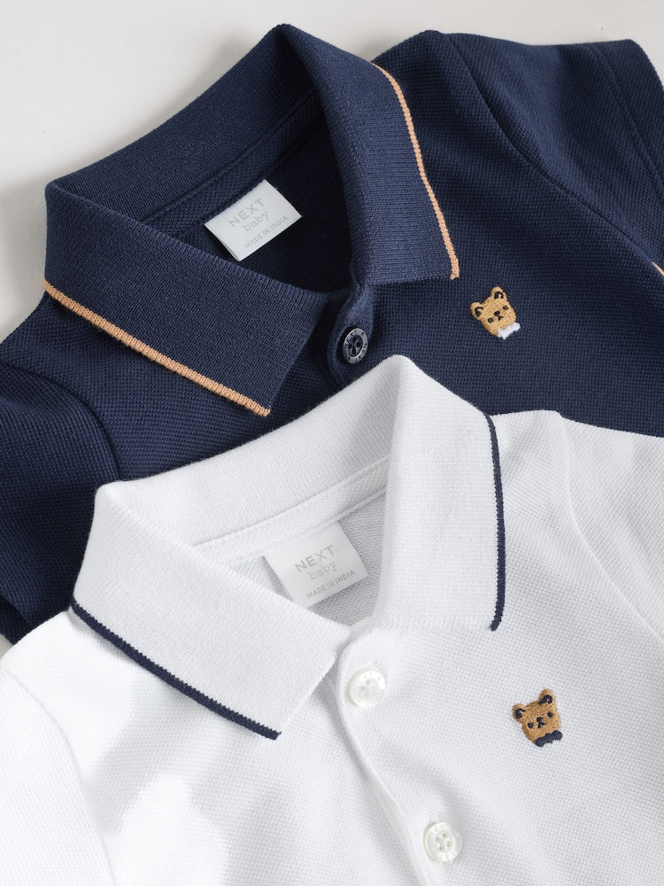 Navy/White Jersey Collared Rompers Baby 2 Pack