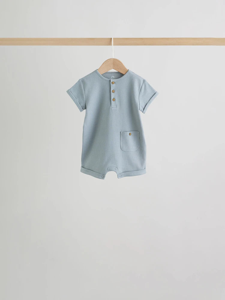 Grey Grandad Button Neck Baby Rompers 4 Pack