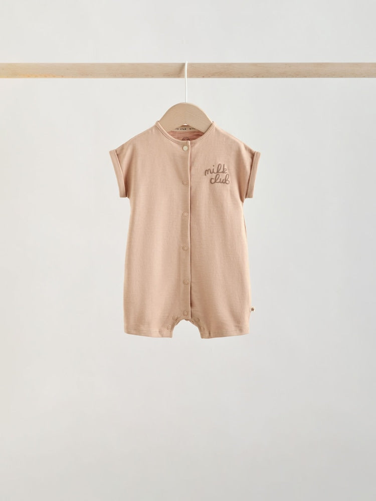 Neutral "Milk Club" Embroidered Baby Jersey Rompers 4 Pack