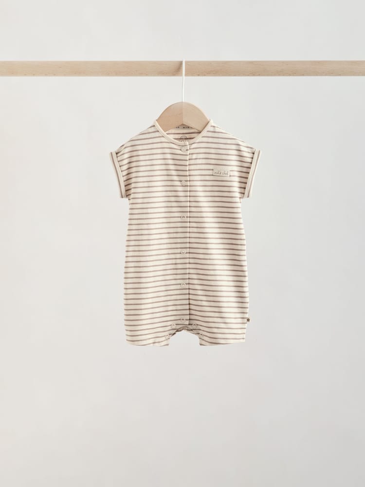 Neutral "Milk Club" Embroidered Baby Jersey Rompers 4 Pack