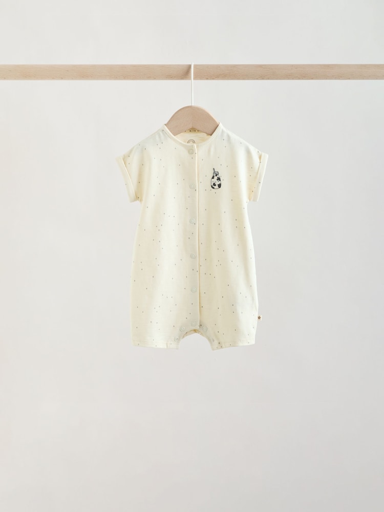 Neutral "Milk Club" Embroidered Baby Jersey Rompers 4 Pack