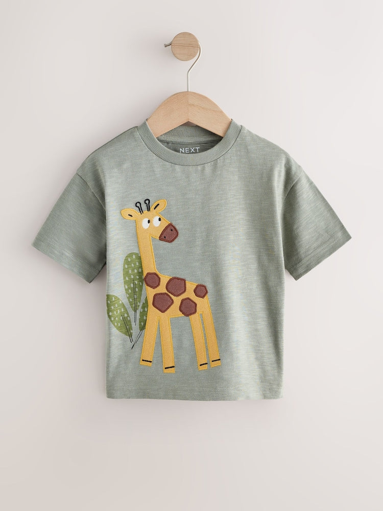 Green Giraffe Short Sleeve Appliqué T-Shirt (3mths-7yrs)