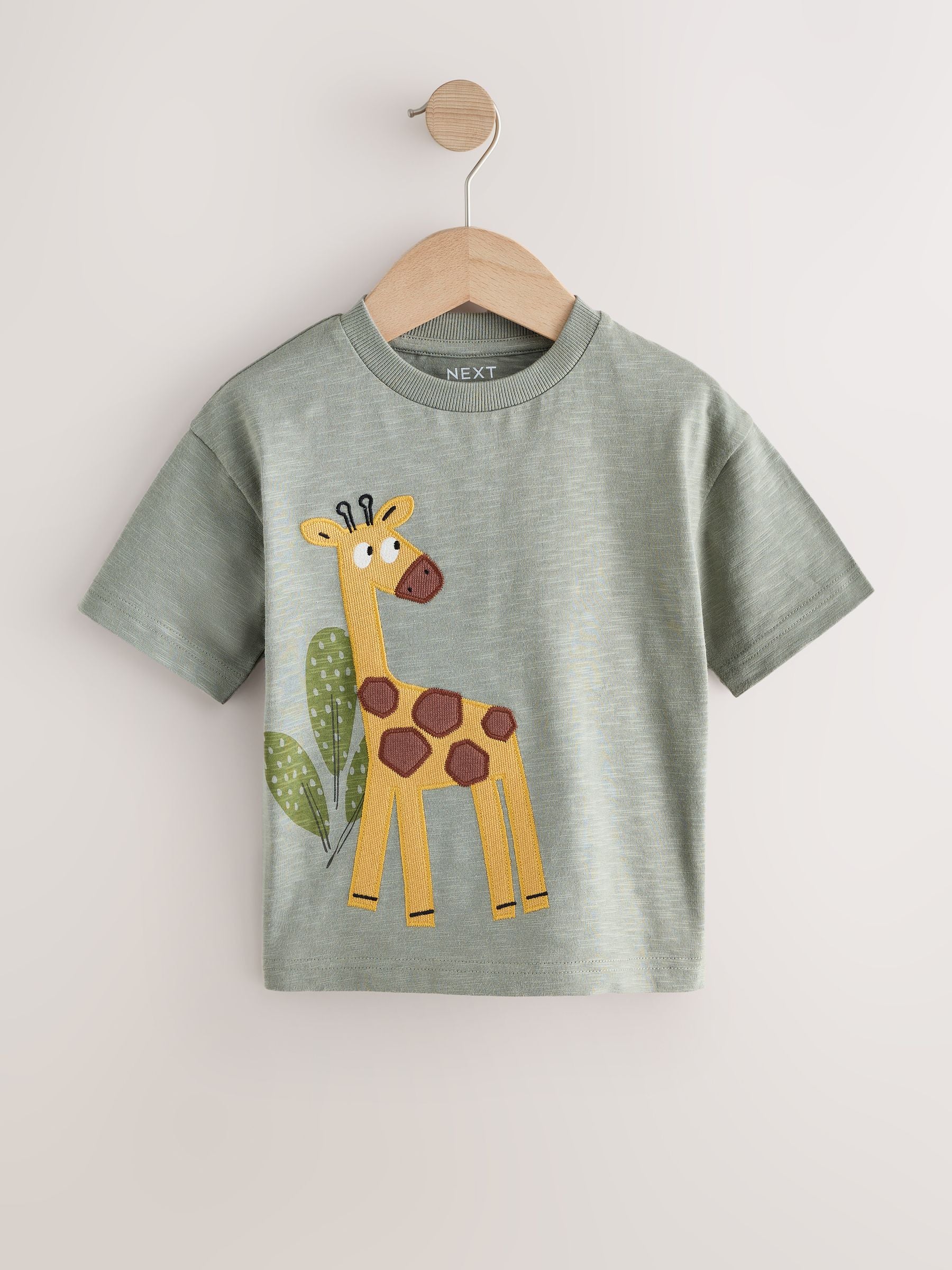 Green Giraffe Short Sleeve Appliqué T-Shirt (3mths-7yrs) - Size 3-6 Months (62-68cm)