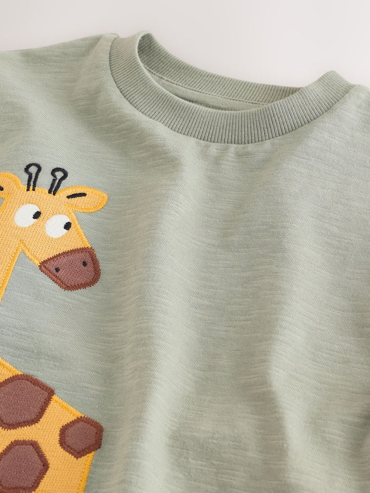Green Giraffe Short Sleeve Appliqué T-Shirt (3mths-7yrs)