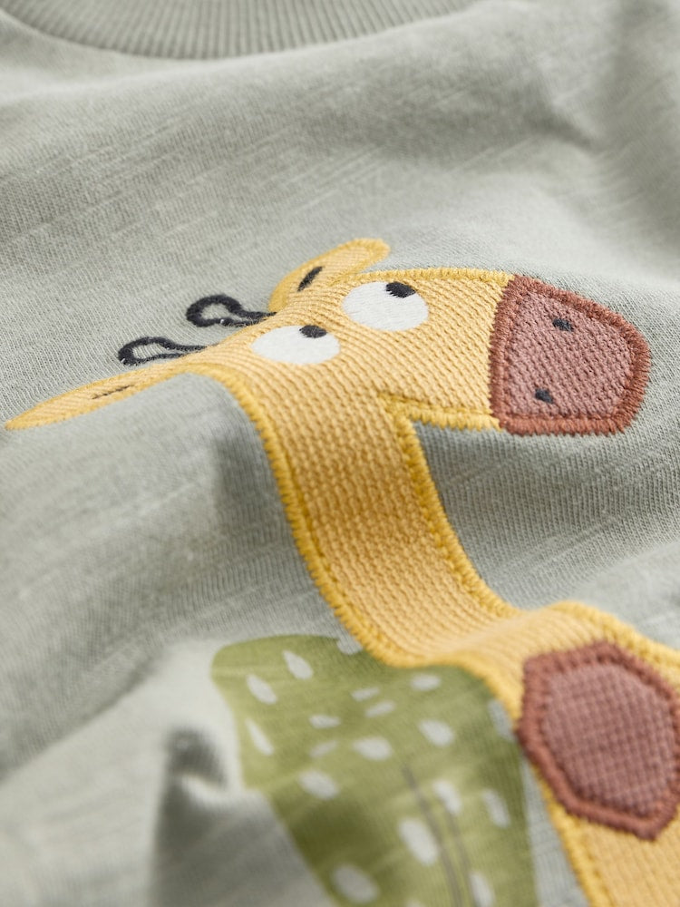 Green Giraffe Short Sleeve Appliqué T-Shirt (3mths-7yrs)