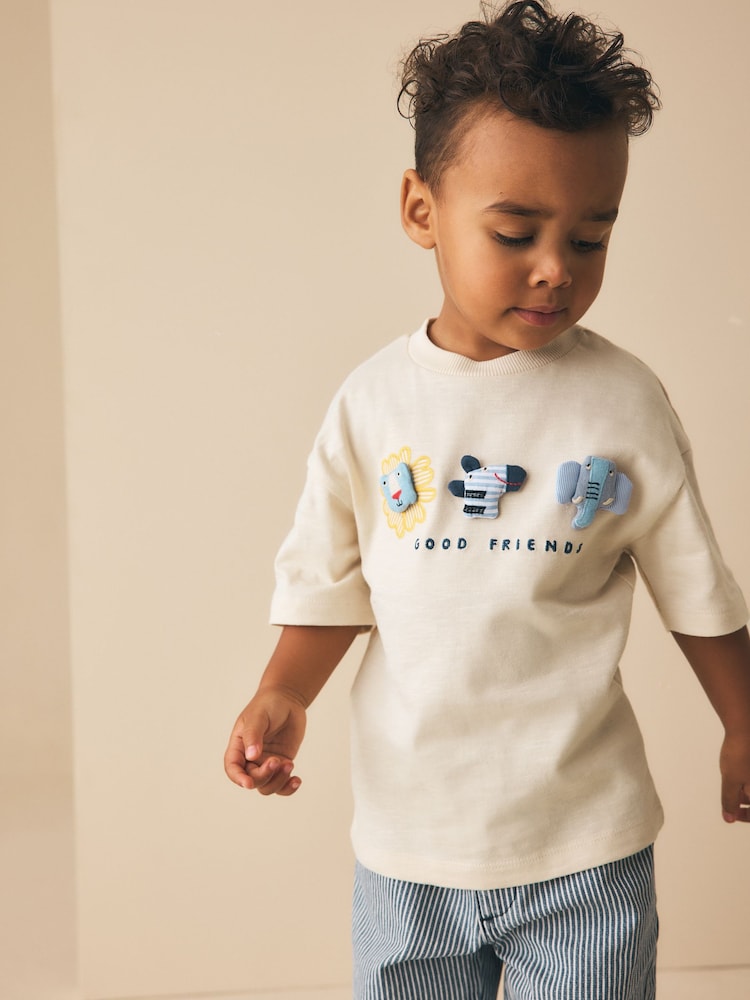 Neutral Safari Animals Short Sleeve 3D Padded T-Shirt (3mths-7yrs)